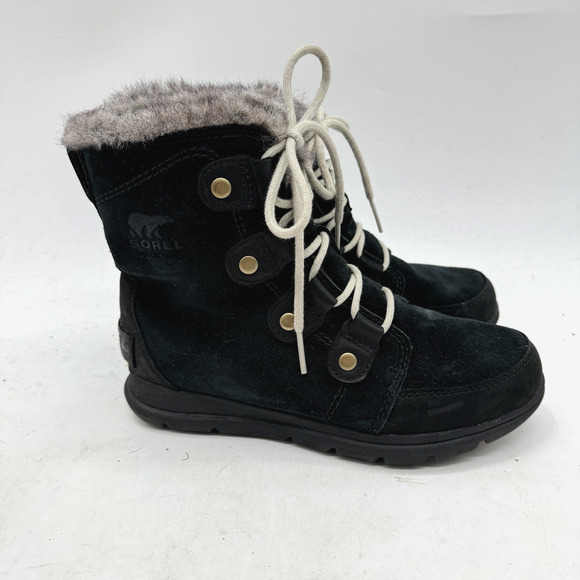 Sorel Explorer Joan Faux Fur Suede Lined Winter Boots Sz 7 Black NL3039 - Picture 1 of 10